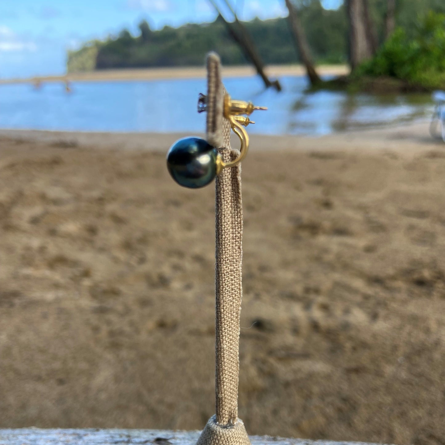 Maui Mari - CZ Stud w/Tahitian Pearl Ear Jacket