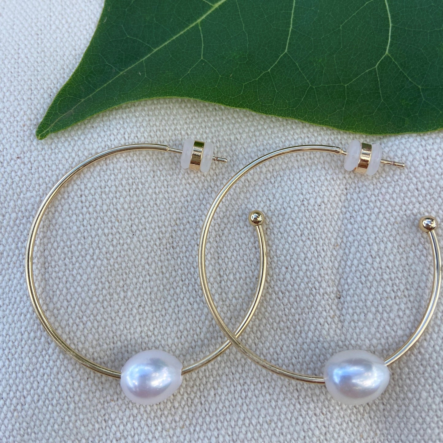White Freshwater Pearl Large Hoop Earrings