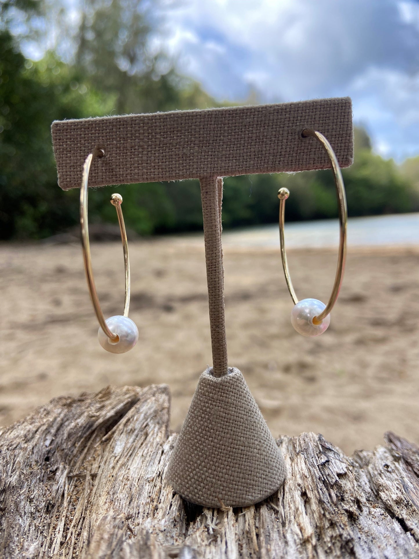 White Freshwater Pearl Large Hoop Earrings
