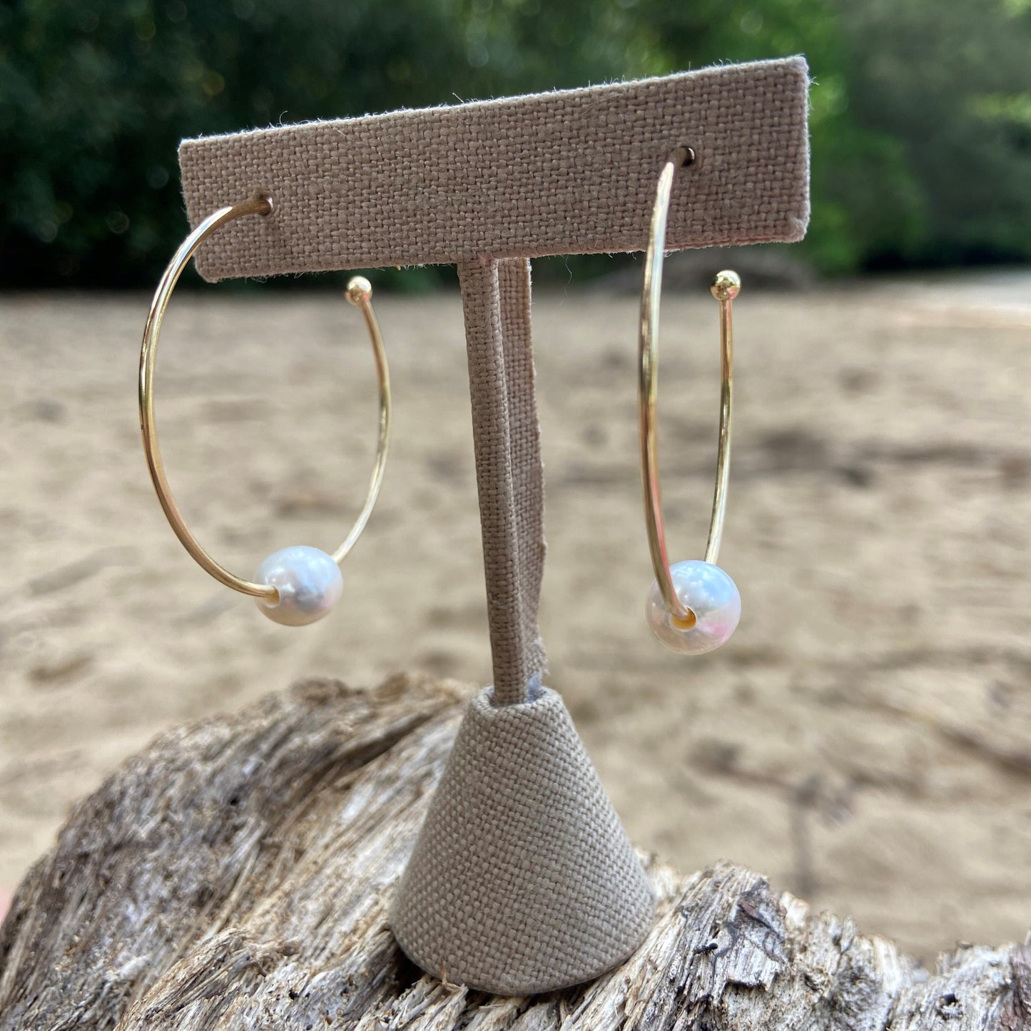 White Freshwater Pearl Large Hoop Earrings